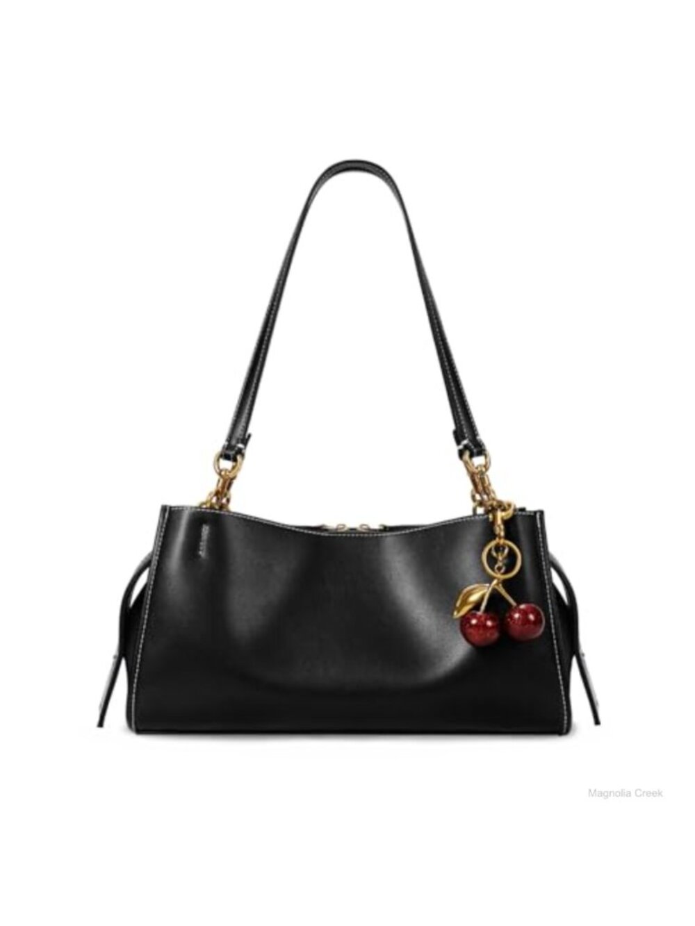 PU Leather Shoulder Bag Medium Tote with Cherry Pendant for Work & Travel